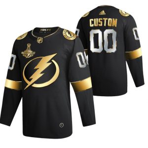 Tampa Bay Lightning Trikot Benutzerdefinierte Schwarz 2020 Stanley Cup Champions Authentic Golden Limited